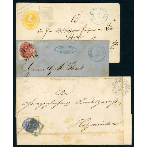 659 - BRUNSWICK: Trio of covers inc. Nov. 1865 from Stadtoldendorf to Holzminden with 2gr blue (toned perf... 