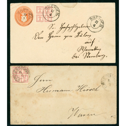 661 - MECKLENBURG-SCHWERIN: Pair of c.1860s covers, inc. roughly opened env. from Stavenhagen to Waren bea... 