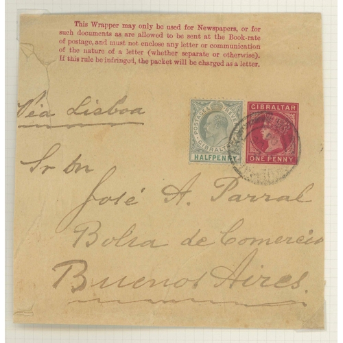 688 - LATE QV & KEVII GROUP; Range on mostly annotated leaves inc. 1890 20c reg. env. to Madrid franked 5c... 