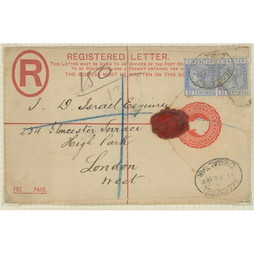 688 - LATE QV & KEVII GROUP; Range on mostly annotated leaves inc. 1890 20c reg. env. to Madrid franked 5c... 