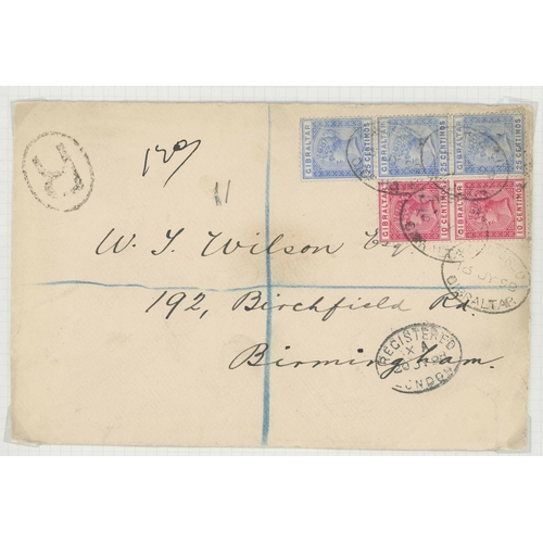 688 - LATE QV & KEVII GROUP; Range on mostly annotated leaves inc. 1890 20c reg. env. to Madrid franked 5c... 