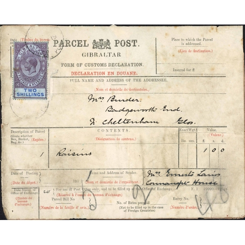 694 - KGV PERIOD GROUP; Range with 1919 Parcel Post label to England franked 2/- tied by Parcel Post cds, ... 