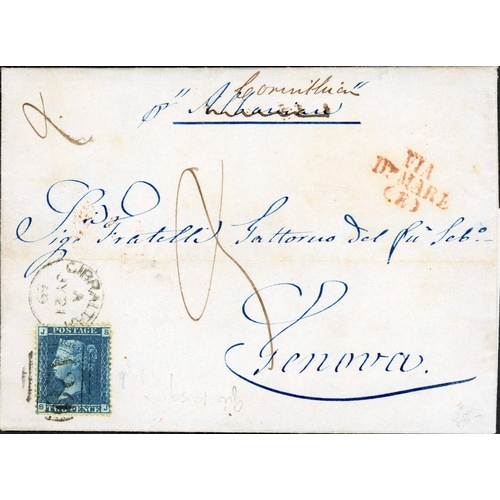 699 - GB FRANKINGS/STATIONERY WITH A26 DUPLEX CANCELS; Range with 21 July 1859 E 'p Corinthian' to Genoa f... 