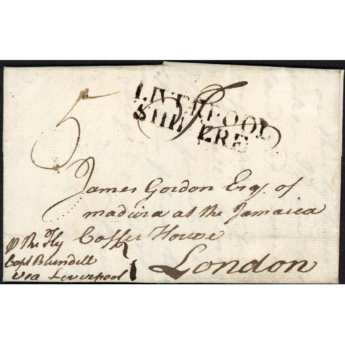 714 - 18th CENTURY LIVERPOOL SHIP LETTERS; Pair with 3 Apr. 1777 EL to London (Jamaica Coffee House) datel... 