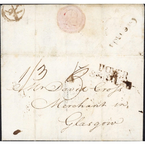 716 - RARE FIRST GRENADA MARK; 11 May 1784 EL (file folds) to Glasgow rated '5' and '1/3'(d) with 