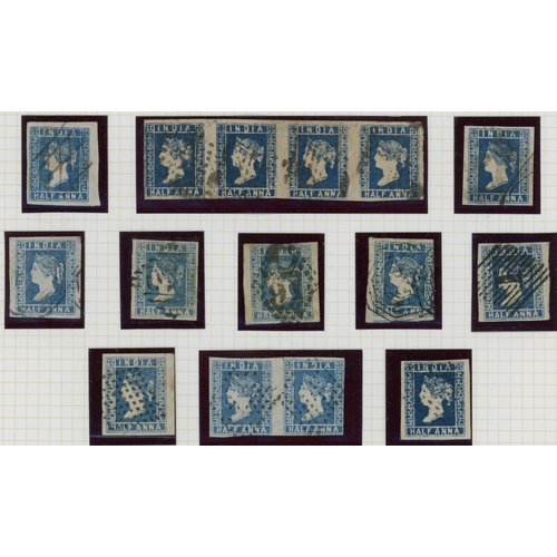 822 - 1854--55 ½a BLUE USED COLLECTION with Die 1 (15, inc. a strip of four, a pair in a pale shade), Die ... 