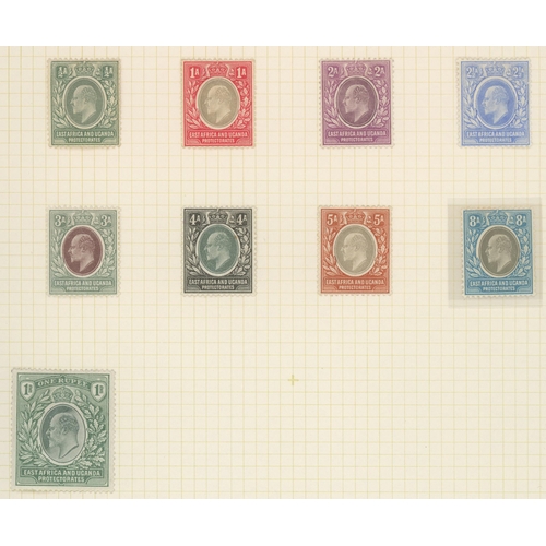 467 - KEVII MINT & USED EAST AFRICA & UGANDA COLLECTION ON ALBUM LEAVES: Includes 1903-04 mint range ½a to... 