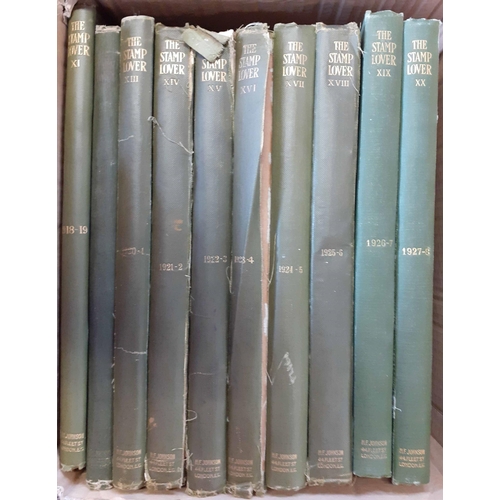 133 - THE STAMP LOVER vol. 1-32 (1908-1940) in 3 boxes. An incomplete run bound in 29 volumes. Inc. a comp... 