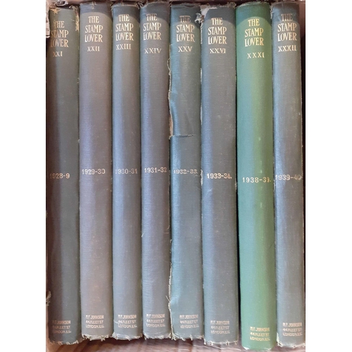 133 - THE STAMP LOVER vol. 1-32 (1908-1940) in 3 boxes. An incomplete run bound in 29 volumes. Inc. a comp... 