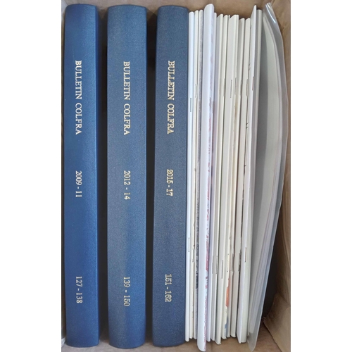 299 - BULLETIN COL. FRA: Two boxes containing nos. 1-173, 1974-2020. Nos. 1-162 hard bound in 11 dark blue... 