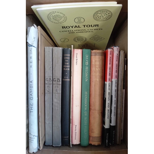 359 - STAMPS & POSTAL HISTORY: Two boxes containing books on an array of subjects inc. 'History of the Bri... 