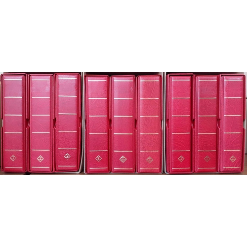 49 - LIGHTHOUSE VARIO GIGANT 4-RING BINDERS WITH SLIP-CASES Empty, red leather-effect binders (9), each c... 