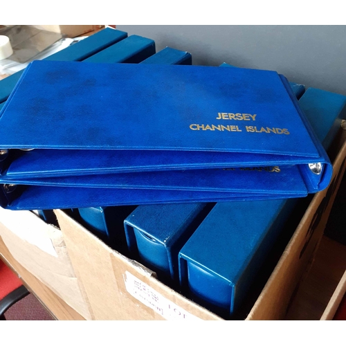 66 - LINDNER JERSEY CHANNEL ISLANDS BINDERS ETC.: Blue Lindner binders with slip cases (6), all empty. Al... 