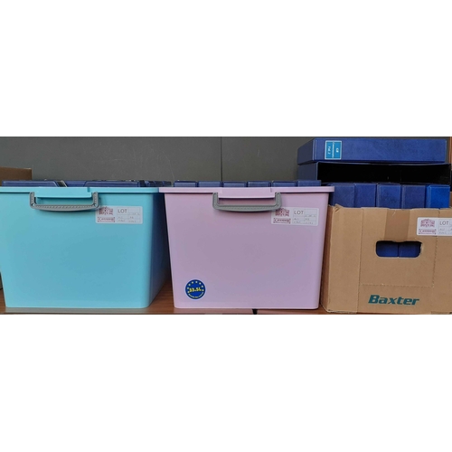 78 - EMPTY SLIP-CASES: Sturdy vinyl leather-effect slip-cases in shades of blue (21), some with labels at... 