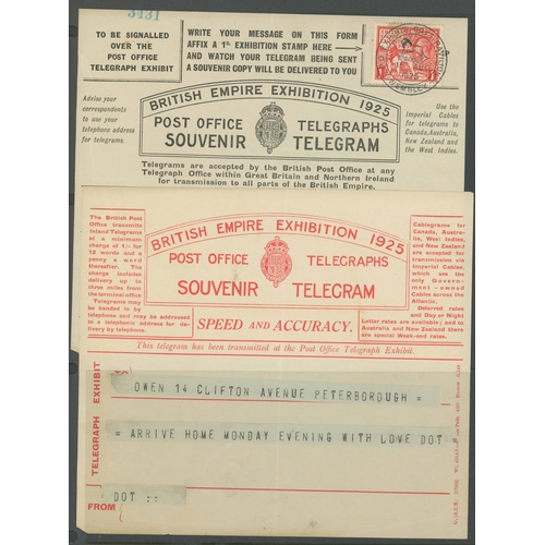 1454 - TELEGRAPH FORMS - USED EXAMPLES: 1925 pair of used black and red telegraph forms, the black with a s... 