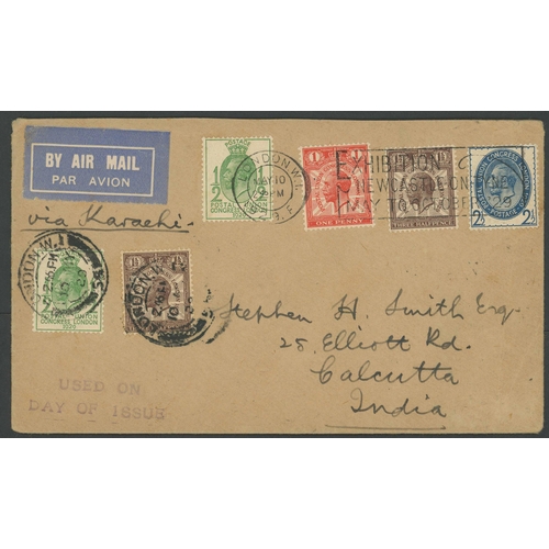 1460 - KGV 1929 PUC FDC AIR MAIL TO INDIA: 10 May 1929 cover from London to Calcutta. Franked with the set ... 