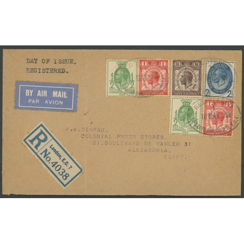 1462 - KGV 1929 PUC FDC TO EGYPT: Air Mail cover London to Alexandria bearing the set of 4 low values and a... 