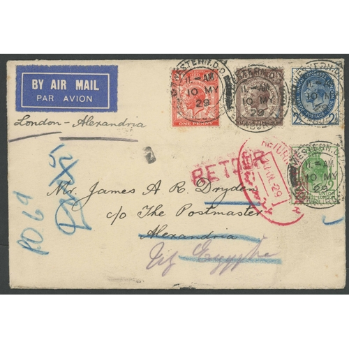 1464 - KGV 1929 PUC FDC TO EGYPT, UNCLAIMED & RETURNED: Air Mail cover Edinburgh to Alexandria bearing the ... 