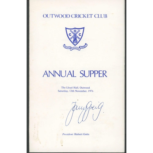 164 - CRICKET: Outwood Cricket Club (Redhill, Surrey) Annual Supper menus 1974-95, each signed by a notabl... 