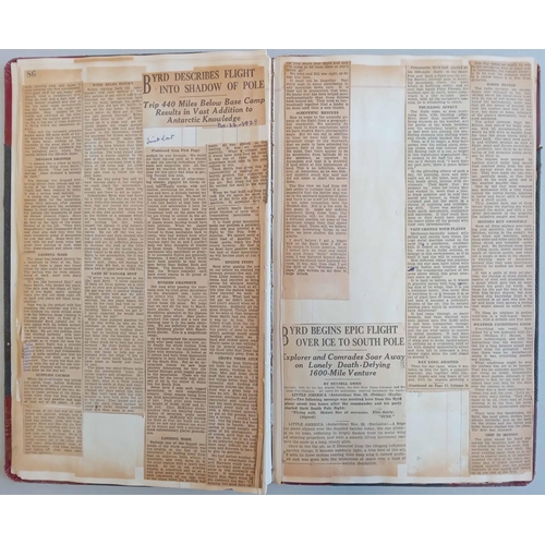 206 - BYRD EXPEDITION - NEWSPAPER CUTTINGS: A slim hardbound scrap book containing many newspaper cuttings... 