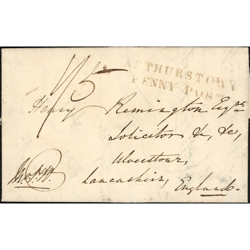 2139 - RARE ARTHURS TOWN MARKS; 12 June 1834 mourning EL (closed tears at rear) to Ulverstone with 