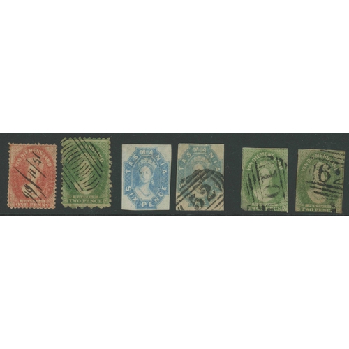 230 - CHALON USED GROUP: Includes 1857-67 2d green (shades) used (2) both with minor faults/margins cut in... 