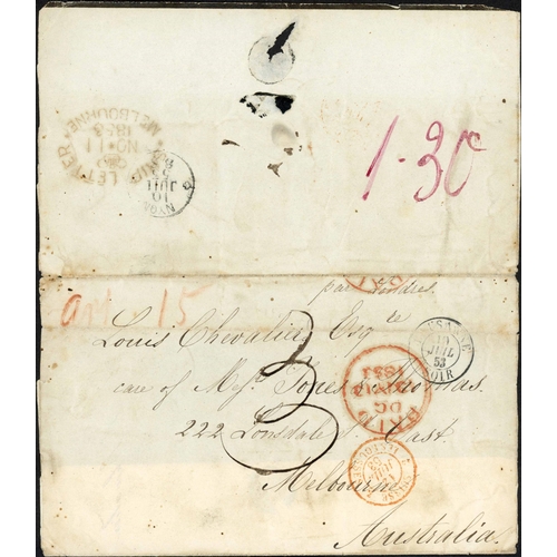 237 - LOUIS & NICOLAS CHEVALIER CORRESPONDENCE; Unusual group with May/June 1854 fronts and part backs to ... 