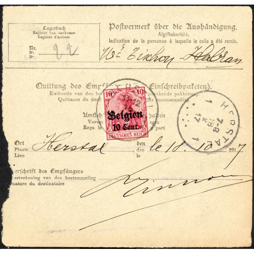 281 - GERMAN OCCUPATION OF BELGIUM IN WWI; Range on leaves with mostly 'Belgien' ovpt frankings inc. 1916 ... 