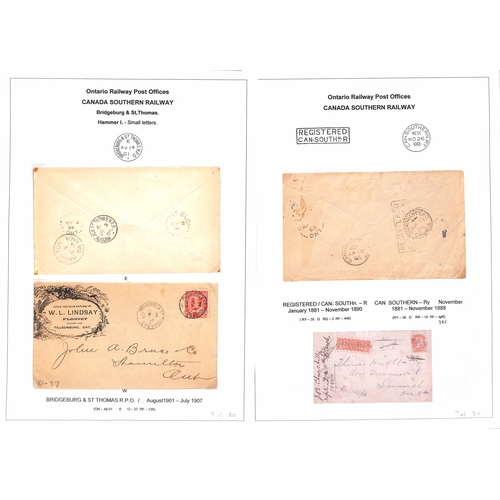 340 - CANADA SOUTHERN RAILWAY COLLECTION: Ontario Railway Post Office cancellations on 22 covers & 7 stamp... 