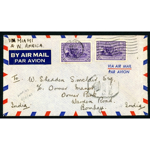 352 - 1943-44 TRANSATLANTIC AIR MAIL - UK & COMMONWEALTH: An album containing a range of air mail covers m... 