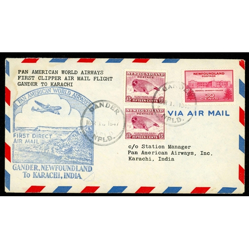 353 - 1945-49 TRANSATLANTIC AIR MAIL - UK & COMMONWEALTH: An album containing a range of air mail covers m... 