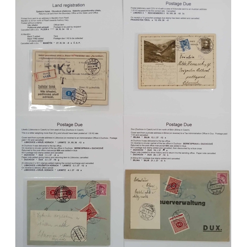 376 - POSTAGE DUE - 1919-1938: A box file containing a written-up study of postage due on envs. & cards, m... 