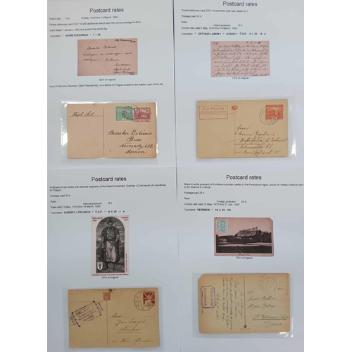 378 - POSTCARD POSTAGE RATES - 1870s-1939: Four box files containing a well written-up study demonstrating... 