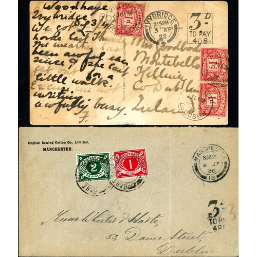 498 - 1922-29 TRIO OF POSTAGE DUE MAIL - Apr. 1922 PPC sent unfranked from Ivybridge with 