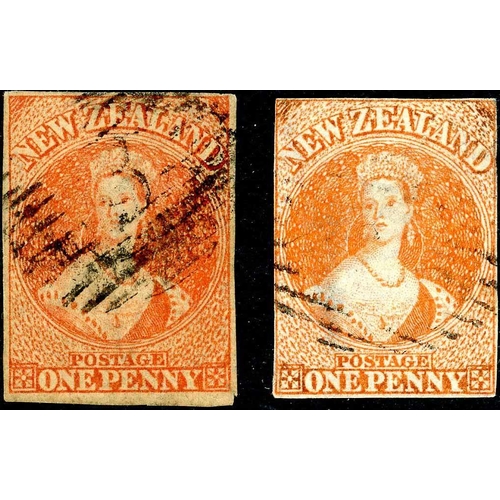 610 - 1862-64 1d ORANGE VERMILION ON LARGE STAR WATERMARKED PAPER; A sound used four-margined example and ... 