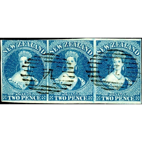 614 - 1862-64 2d BLUE ON LARGE STAR WATERMARKED PAPER: A most attractive horizontal strip of three in a de... 