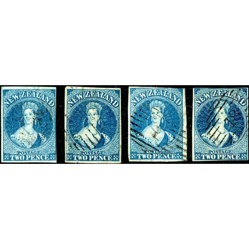 616 - 1862-64 2d BLUE WITHOUT PLATE WEAR ON LARGE STAR WATERMARKED PAPER: Four used examples, one being a ... 