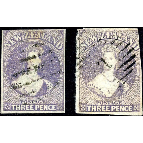 660 - 1864 3d LILAC ON LARGE STAR WATERMARKED PAPER - TWO IMPERFORATE SINGLES: A lightly-cancelled example... 