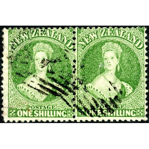 670 - 1864 1/- GREEN ON LARGE STAR WATERMARKED PAPER; A used horizontal pair, centred to right. Good colou... 