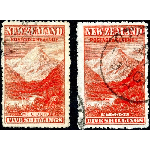 710 - 1902-07 THIN HARD COWAN PAPER PERFORATED 14: 5/- red, two used examples with part c.d.s. Fine. SG 32... 