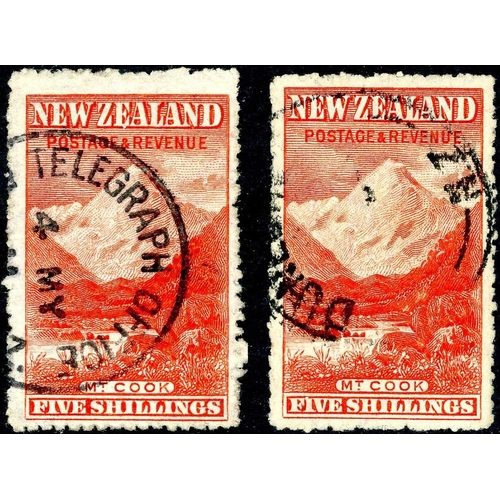 711 - 1906 THIN HARD COWAN PAPER PERFORATED 14; 5/- deep red, two used examples with 