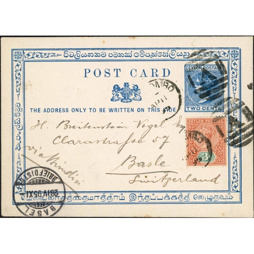 74 - BRITISH ASIA GROUP; Range with Ceylon QV 5c PC to Germany, redirected locally and again to Milan,  C... 