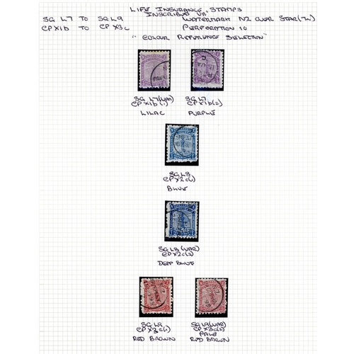 763 - 1893-1906 LIFE INSURANCE STAMPS - USED COLLECTION: 1893 perf. 10 ½d (13), 1d (29, inc. two pairs) an... 