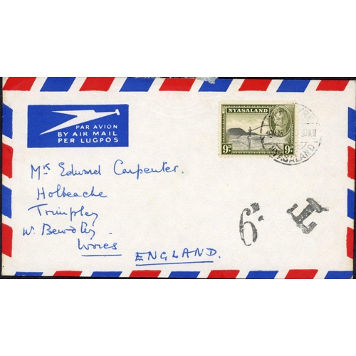 78 - 19th/20th CENTURY BRIT. AFRICA MAIL; Range with c.1950 airmail env. to England franked Nyasaland 9d ... 