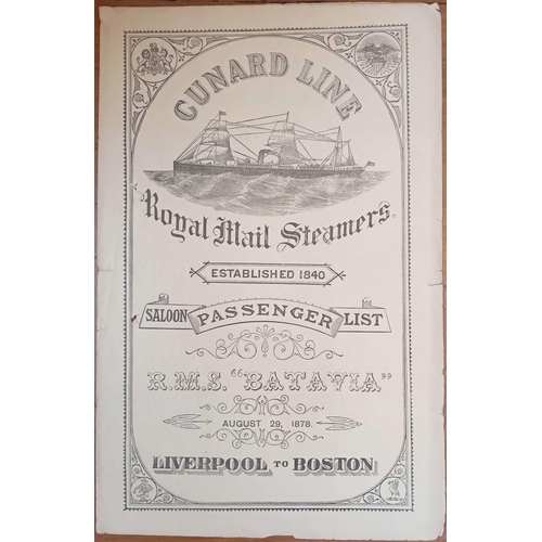 121 - CUNARD EARLY PASSENGER LISTS: An 1878-1887 set of attractively illustrated saloon passenger lists fo... 