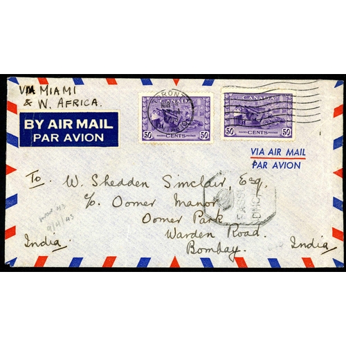 352 - 1943-44 TRANSATLANTIC AIR MAIL - UK & COMMONWEALTH: An album containing a range of air mail covers m... 