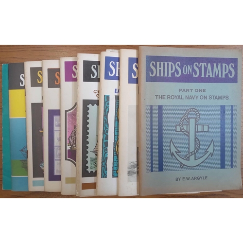 366 - SHIPS ON STAMPS parts 1-8 by Argyle (in fair condition, musty odour), plus a large type written draf... 