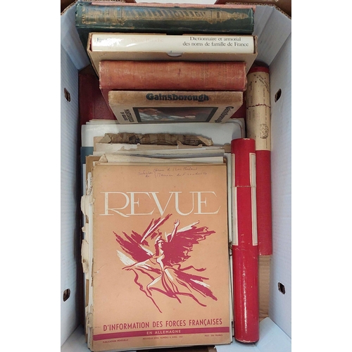 546 - FRENCH MISCELLANY: A large flat box containing an array of prints & books on a variety of subjects i... 