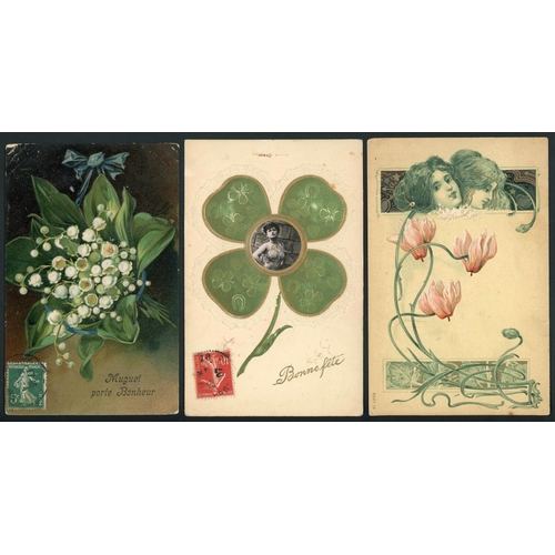 133 - ART NOUVEAU CARDS WITH UNDIVIDED BACKS ETC.: A range of postally used (pre-1910, mostly early years ... 