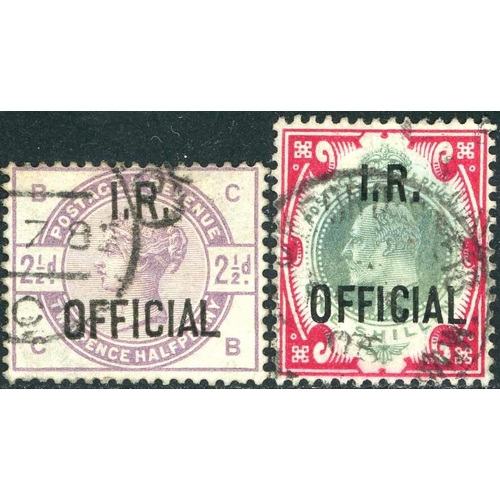 1346 - I.R. OFFICIAL - QV/KEVII USED GROUP - inc. QV 1882 6d grey plate 18 (3), 1885 2½d lilac, 1889 1/- du... 